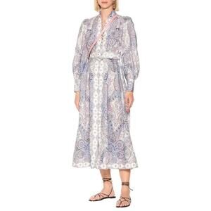 Zimmermann Paisley Linen Midi Dress Size 2 US 8 Tuckernuck Button Front EUC